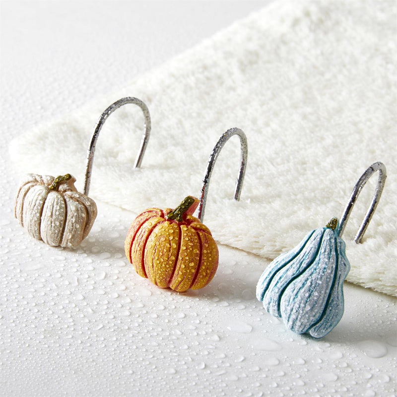 Aldopein 12PCS Cute Pumpkins Decorative Shower Curtain Hooks Rings for Fall Autumn Shower Curtains Bathroom Decorations Accessories Set  Metal Rustproof Thanksgiving Farmhouse Rustic Fall Shower Curtain Hooks - Image 4